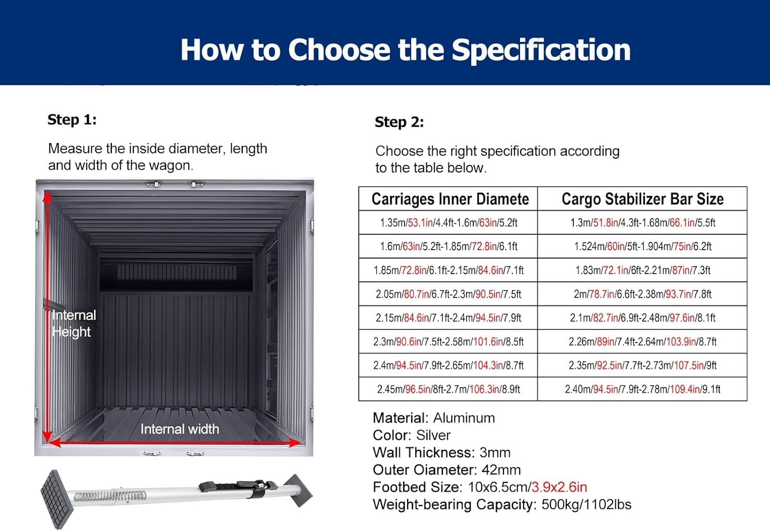 Cargo Stabilizer Bar Aluminum Cargo Stabilizer Bar for Safe Transport of Heavy Items, Cargo Ratcheting Cargo Bar with Sprung, Adjustable Truck Cargo Bar for Full-Size Trucks SUVs Vans Cars(72-87in)