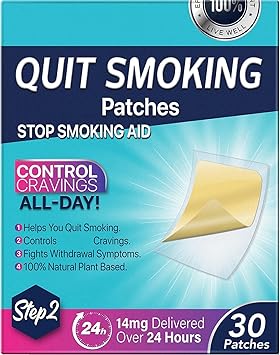 Quit Smoking Patches Step 2, Step 2 to Quit Smoking, 14mg Delivered Over 24 Hours, Smoking Aid to Help Quit Smoking 30 Patches