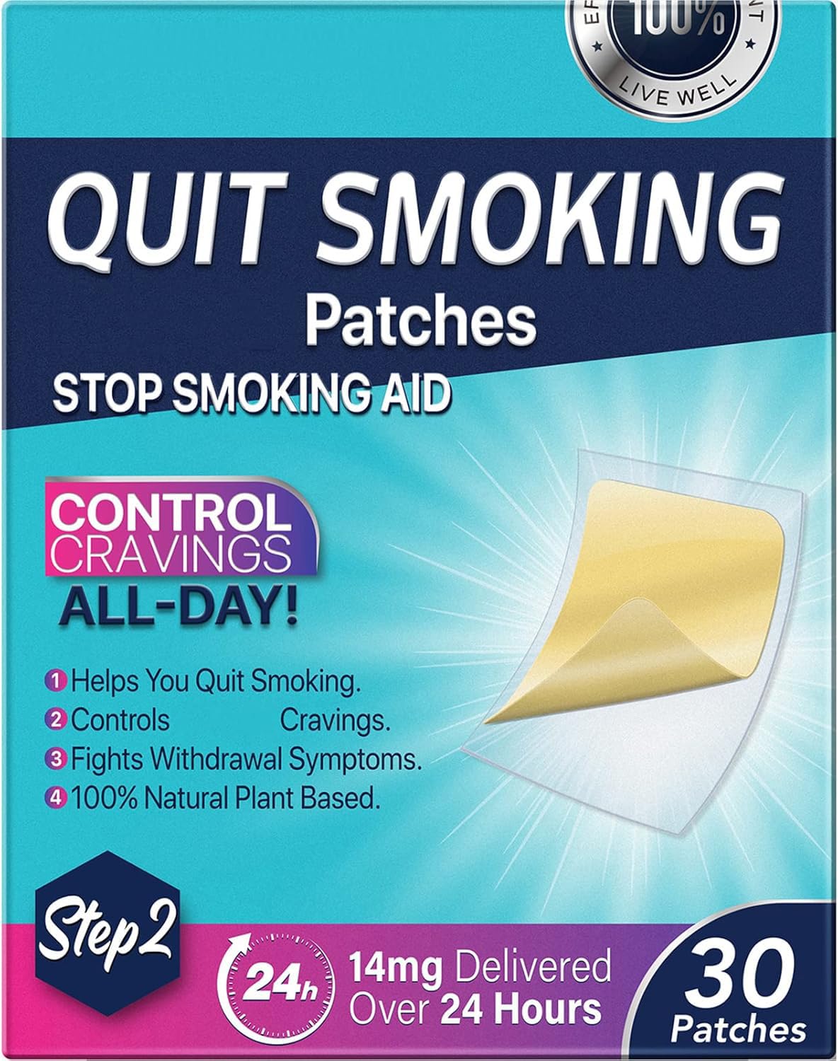 Quit Smoking Patches Step 2, Step 2 to Quit Smoking, 14mg Delivered Over 24 Hours, Smoking Aid to Help Quit Smoking 30 Patches