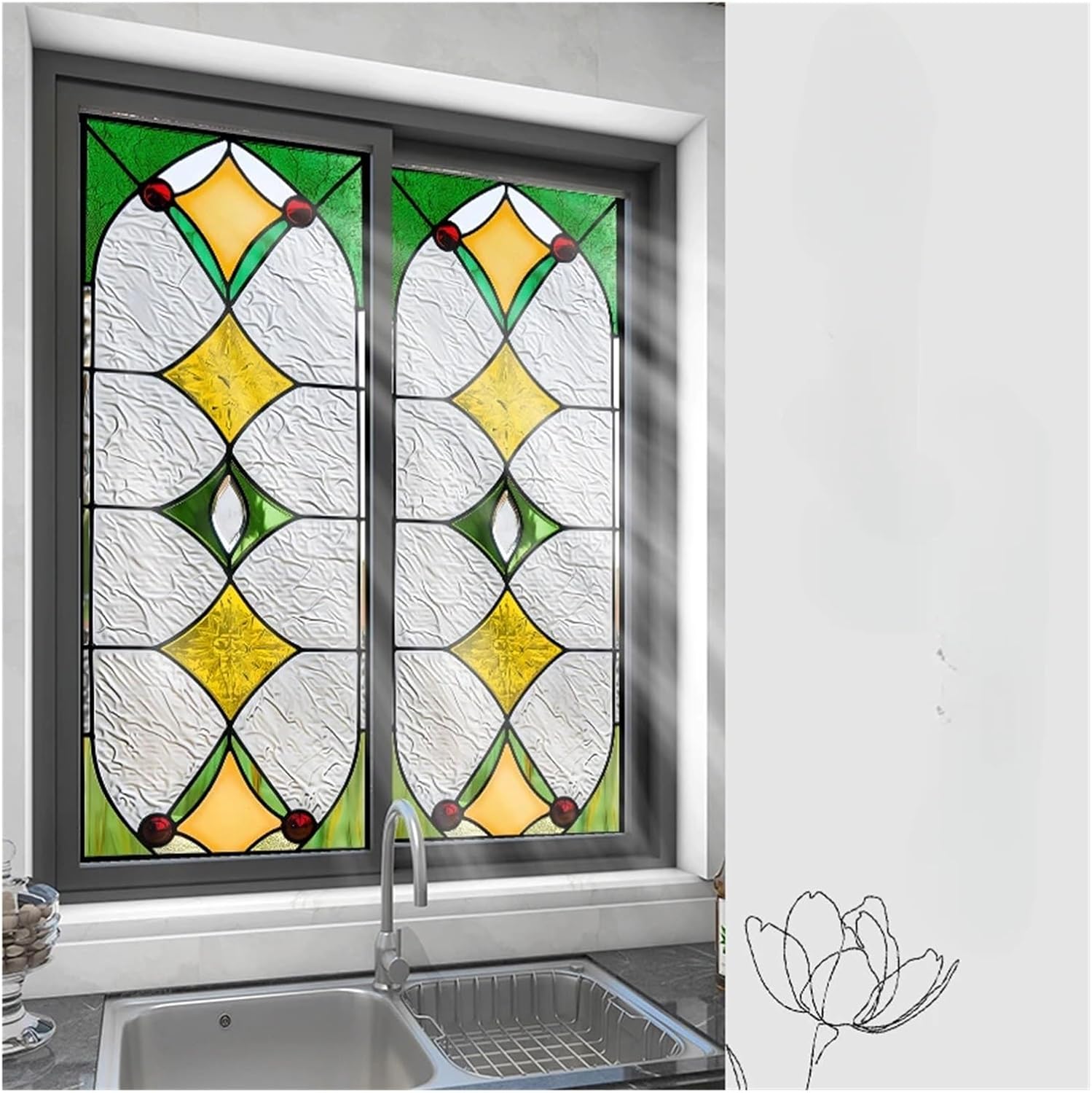 Home Stained Glass Film Retro Electrostatic Frosted Glass Sticker Window Film Window Sticker Stained Glass(Color02,60x120cm)