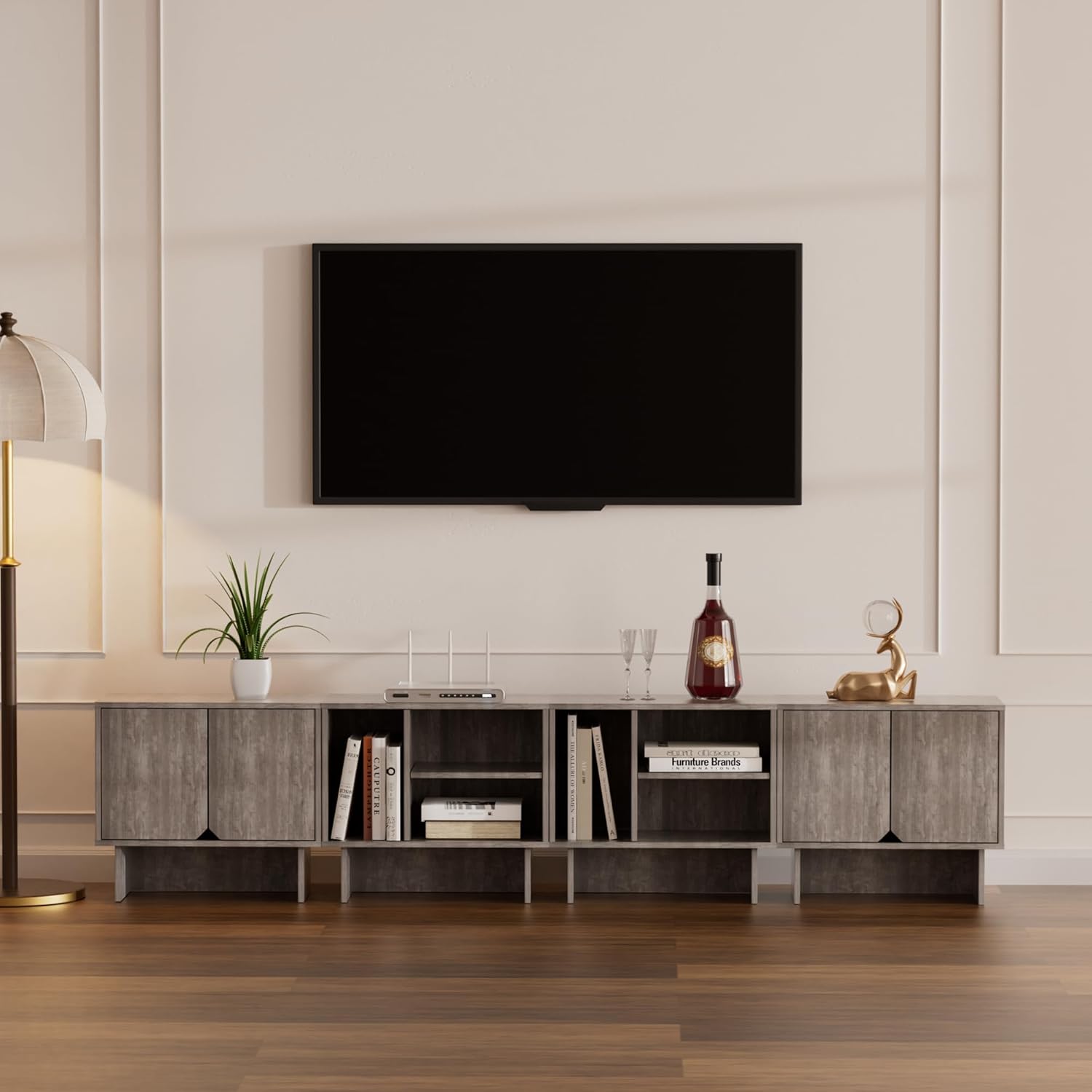 Lab Cosi Modular TV Stand for 100-Inch TV,Modern 4pcs Storage Sideboards,Bookcase,End Table,Nightstand,Buffet Cabinets,Coffee Table for Living Room,Dining Room,Bedroom, Grey
