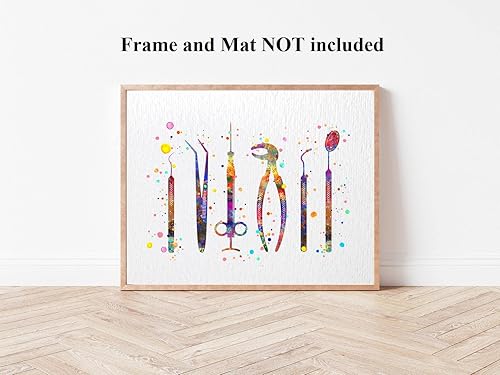 Miniatura 6 de Dignovel Studios 8 x 10 sin marco dentista herramientas acuarela arte impresión cartel diente médico cirujano dental clínica instrumentos