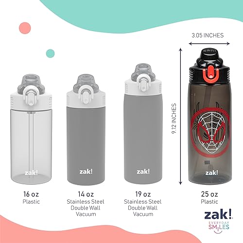 Miniatura 112 de Zak Designs Botella de agua de Paw Patrol, plástico sólido, 16 oz, pajilla, asa, cubierta de boquilla emergente contra fugas