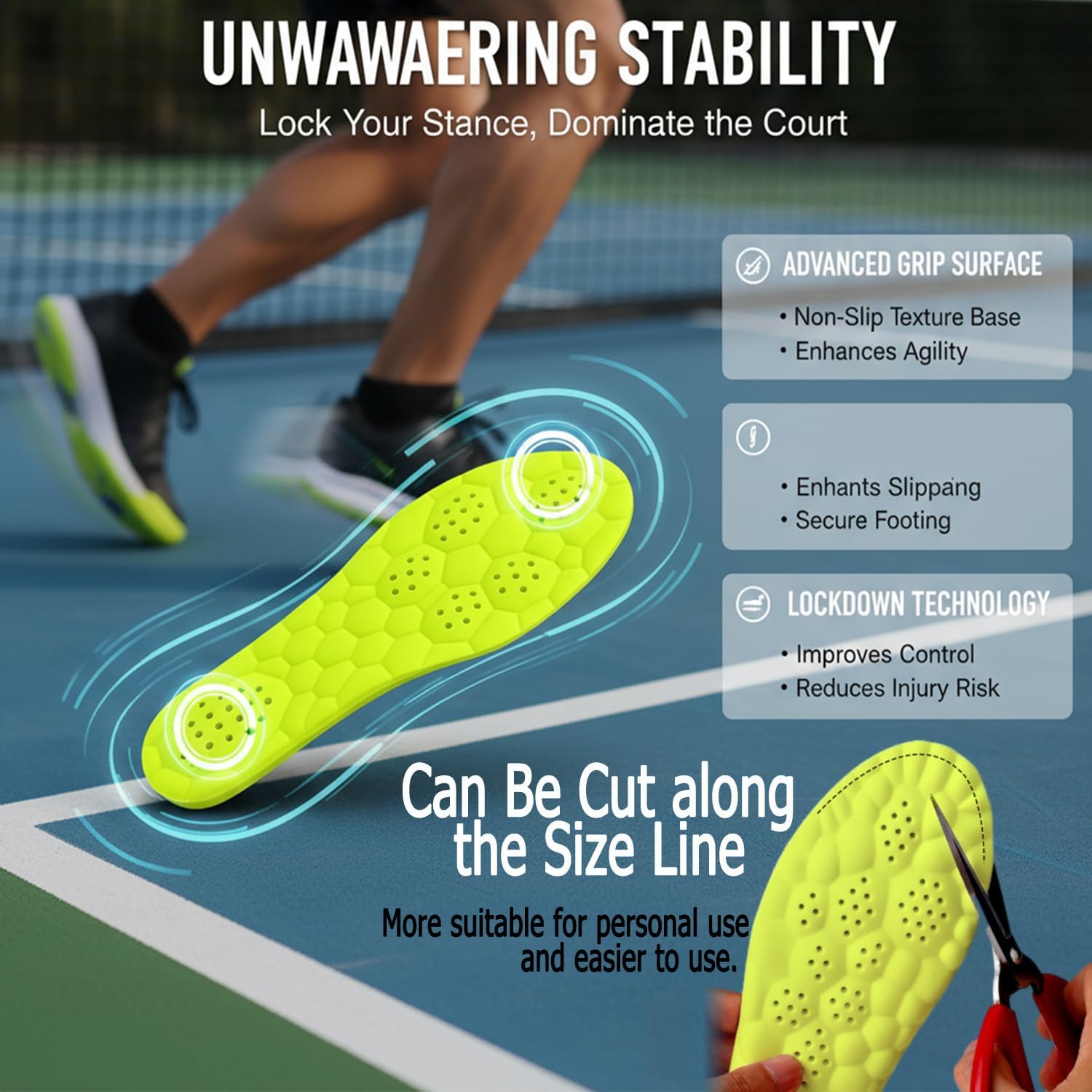 Pickleball Insoles, 4D Memory Foam Arch Support Inserts, Cloud Comfort Breathable Cushion, Anti-Slip Massage Arch Support Inserts for Men Women (Men 8-9 / Women 9.5-10) - Image 4