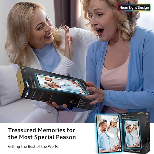Miniatura 8 de ApoloSign Marco de fotos digital con luz de neón, pantalla FHD 2K de 14 pulgadas, marco de fotos digital con tira LED que cambia de color con IA