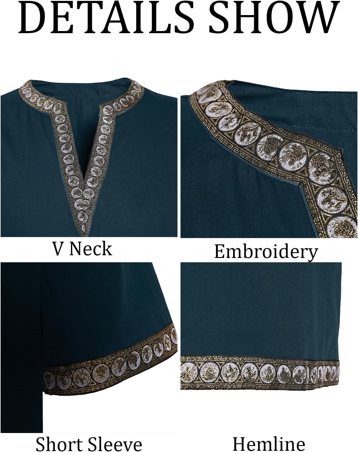 Runcati Mens Medieval Costume Halloween Renaissance Tunic Viking Knight Pirate Warrior LARP Shirts - Image 3