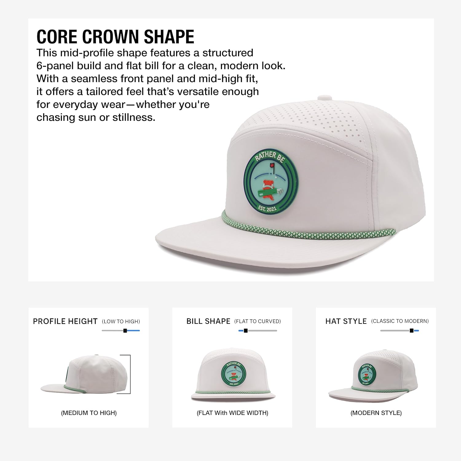 Rather Be Golfing Club Hat - White Rope with Tiger Golfing Patch, Water-Resistant Baseball Caps Large