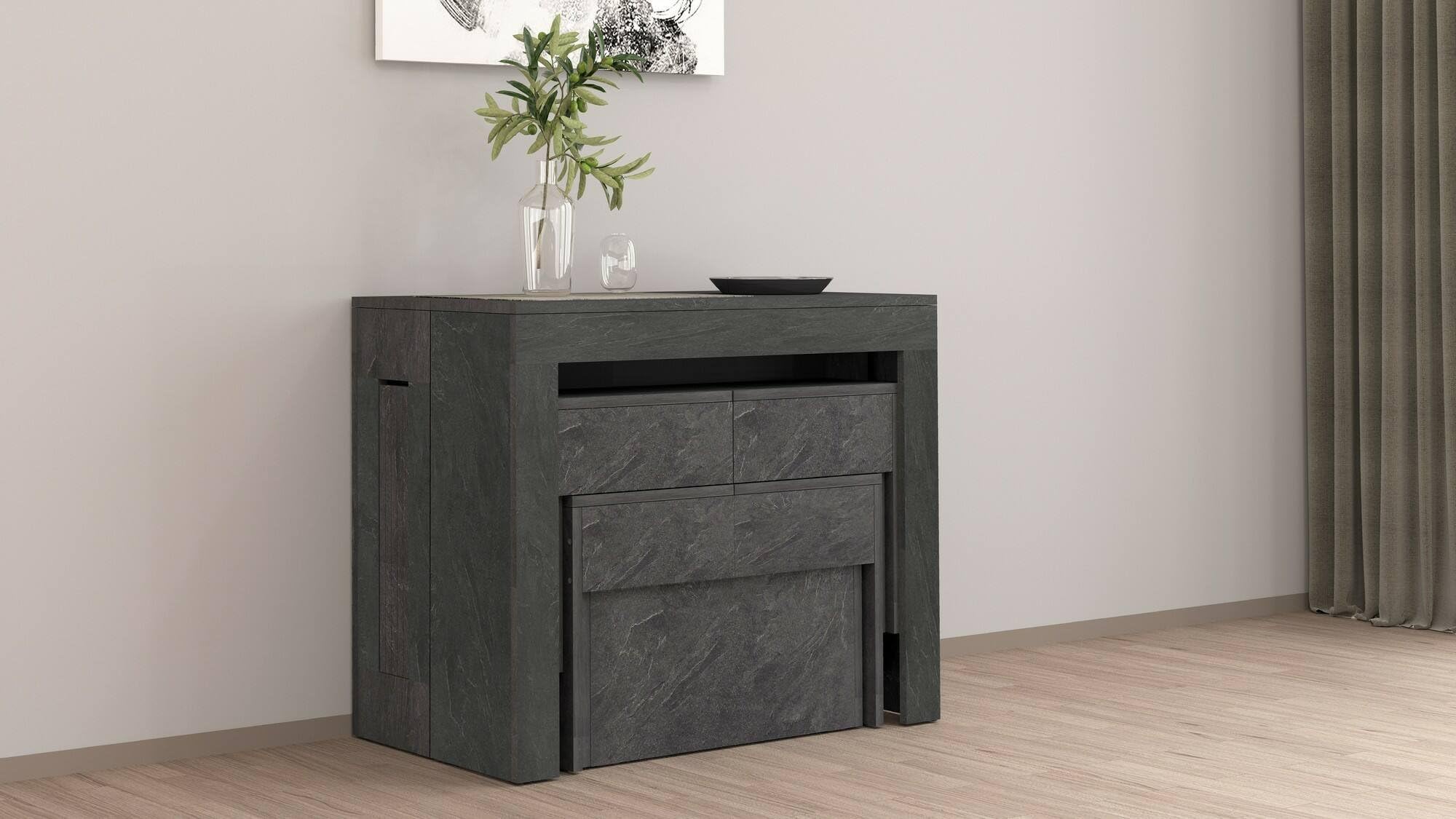 Dmora - Tisch- und Stuhlset Eric, Mehrzweckkomposition, Set mit Konsole und 2 ausziehbaren Bänken, 100% Made in Italy, 66 x 25 x 45 cm, Schiefer