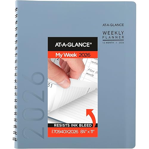 AT-A-GLANCE 2026 Planner, Weekly & Monthly, 8.25" x 11", Large, Contemporary Lite, Slate Blue (70940X2026)