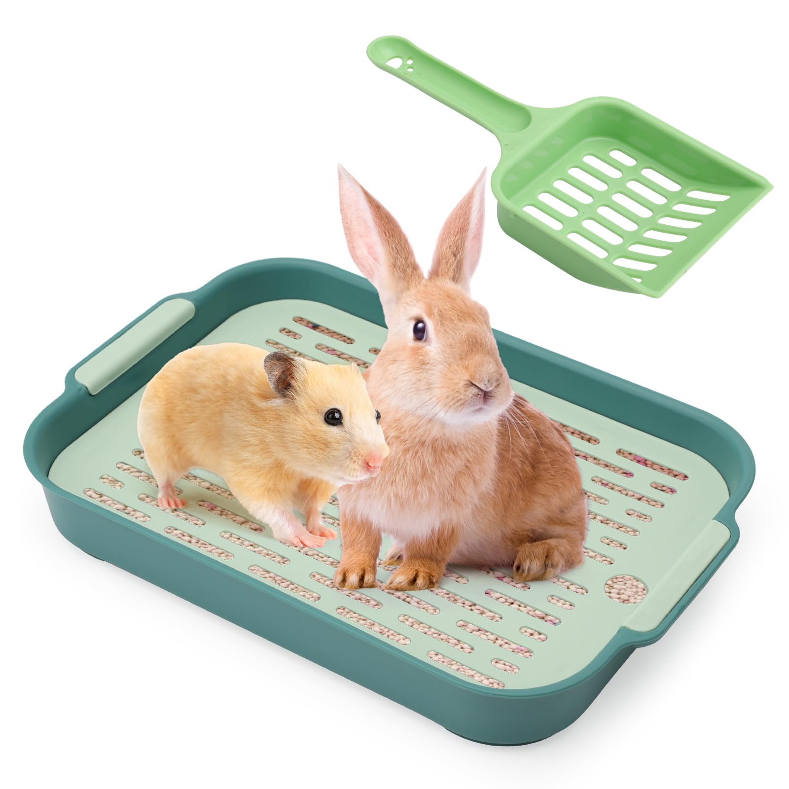 APOMOONS Bandeja para aseo de conejo, arenero para gatos, rincón para animales pequeños, cobayas (verde pequeño)