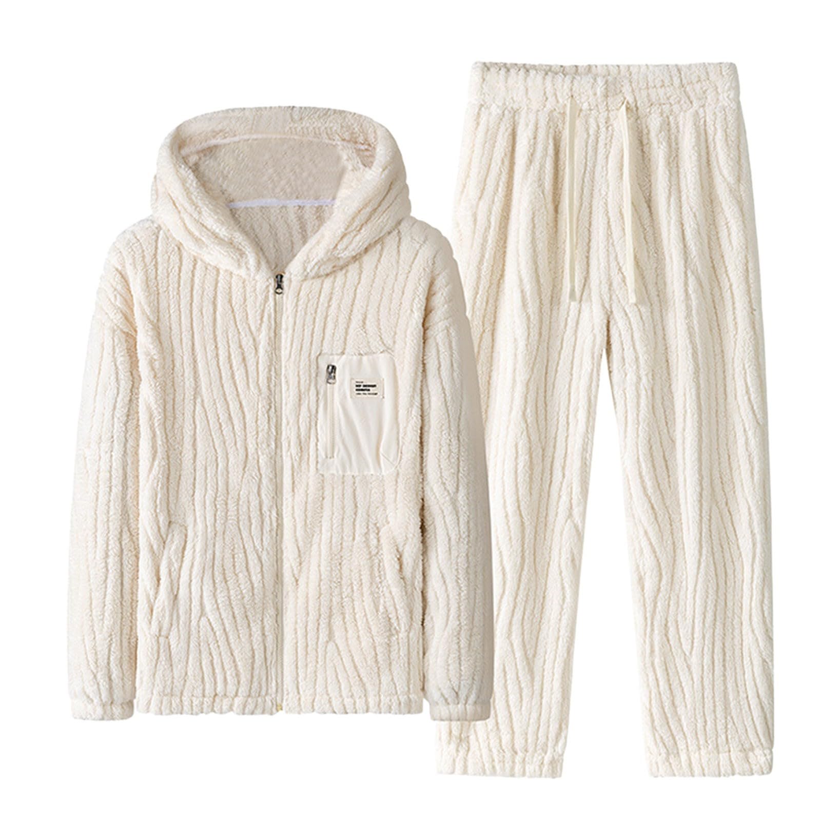 Generisch Pijama de invierno para hombre, terciopelo coral, pelo pesado, franela, talla grande, ropa cálida para el hogar con cremallera, chaqueta de punto cómoda (blanco, XXXL)