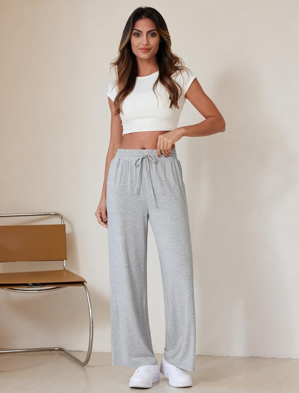 Wide Leg Pants Women Modal Lounge Pajamas Sweatpants Drawstring High Waisted Pants with Pockets - Image 5