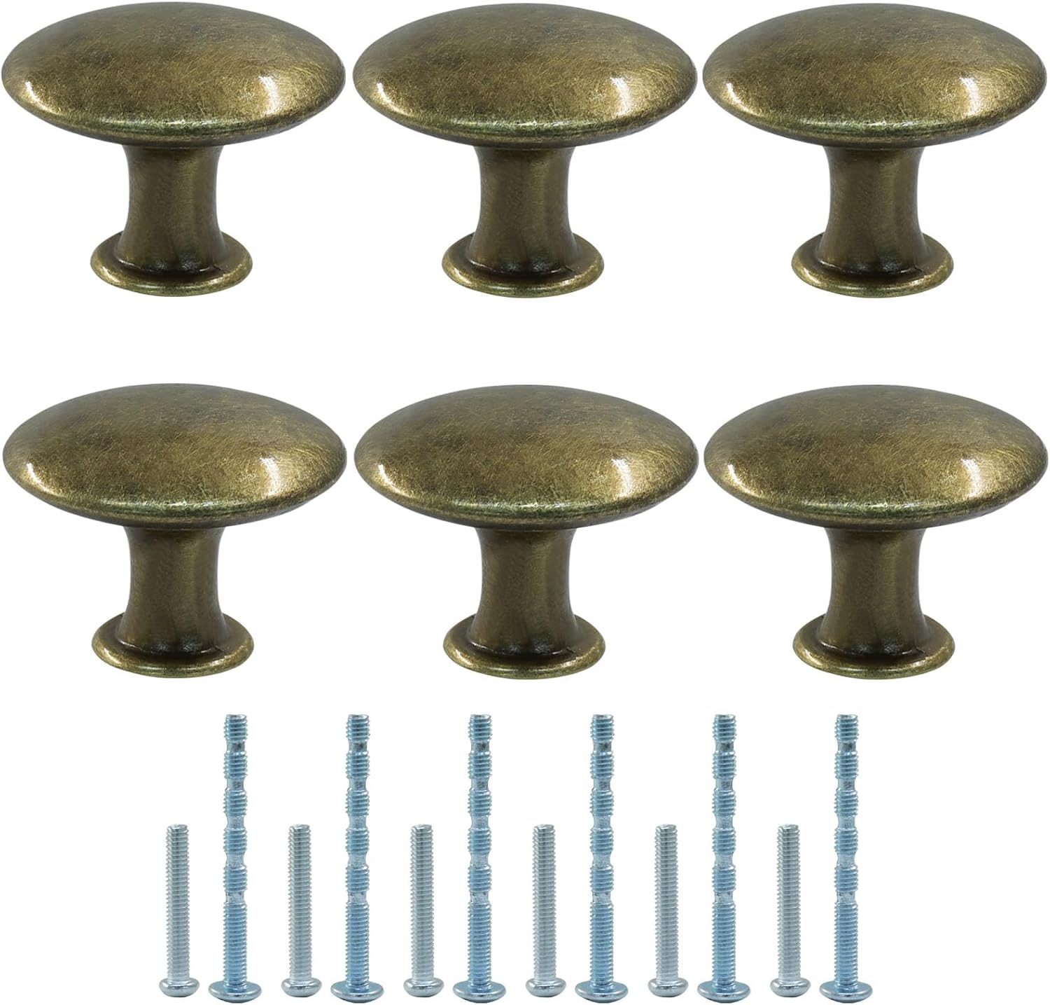 Litoexpe 6 Pcs Cabinet Knobs, Round Drawer Cupboard Kitchen Knobs with Screws, Dresser Drawer Pulls Handles for Bathroom Door Hardware, Antique Brass