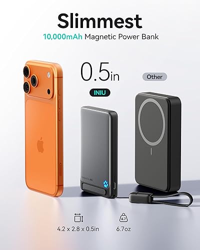 Miniatura 5 de INIU para cargador portátil, Qi2 certificado, 15W 10000mAh banco de energía magnética,