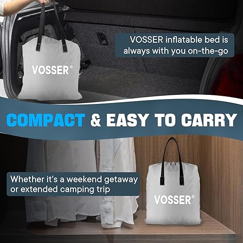 Miniatura 6 de VOSSER Colchón de aire individual con bomba incorporada, colchón inflable de infladodesinflado rápido y fácil, colchón plegable con bolsa de