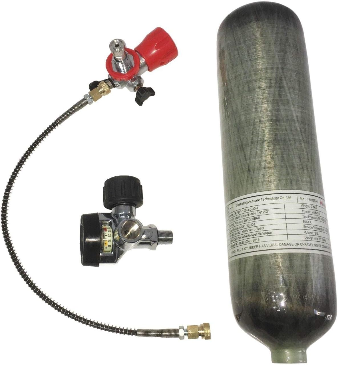 Acecare PCP Air Rifle 3L CE 300bar Carbon Fiber Hpa Tank Scuba Diving Cylinder M18X1.5