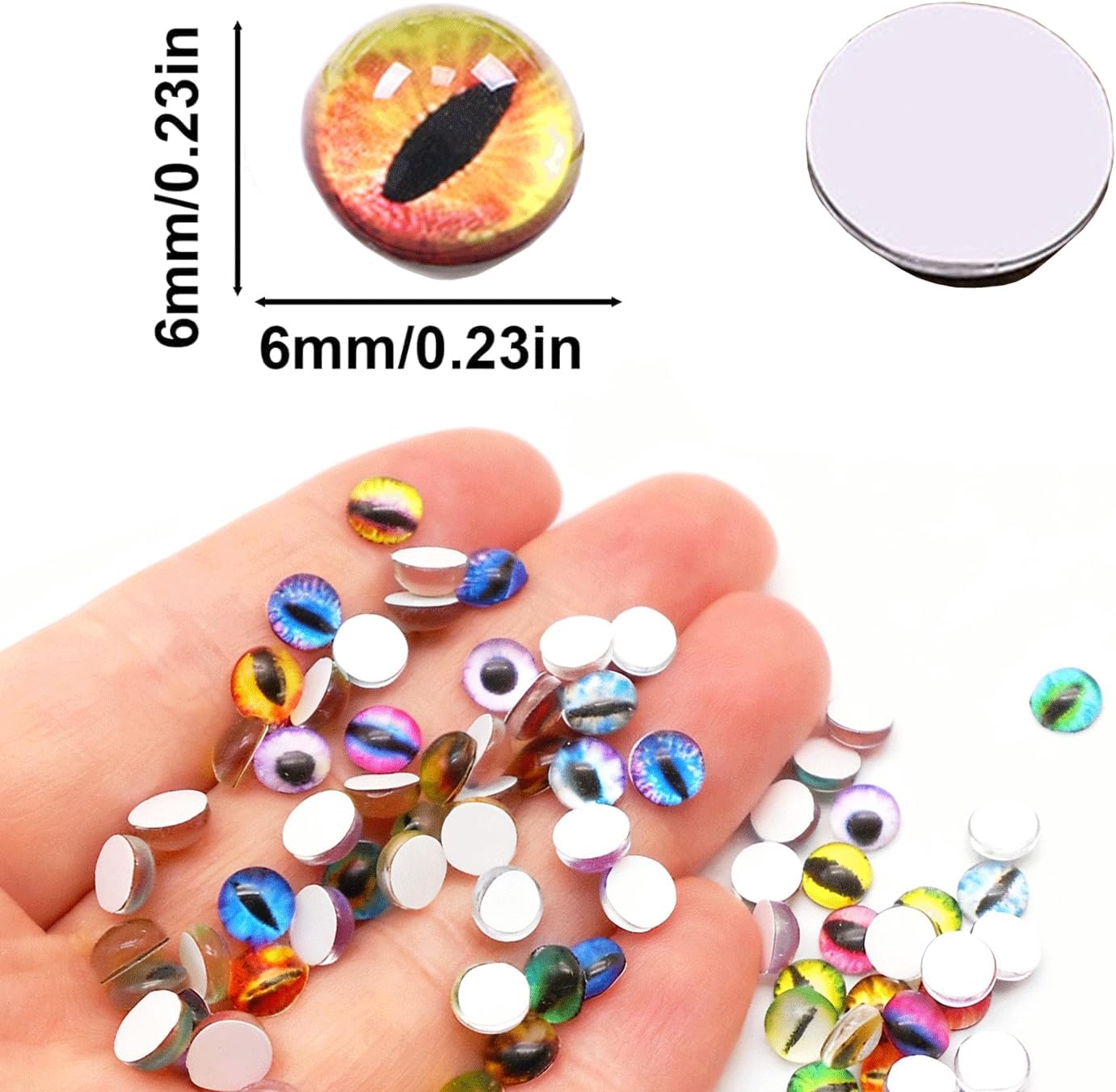 200PCS Assorted Eyes Glass Cabochon, Animal Doll Eyes, Flatback Dragon Eyes Snake Eyes Frog Eyes Cabochon for Crafts, 6MM Glass Eyes Stickers for Clay Doll Sculptures Props (A(6MM))