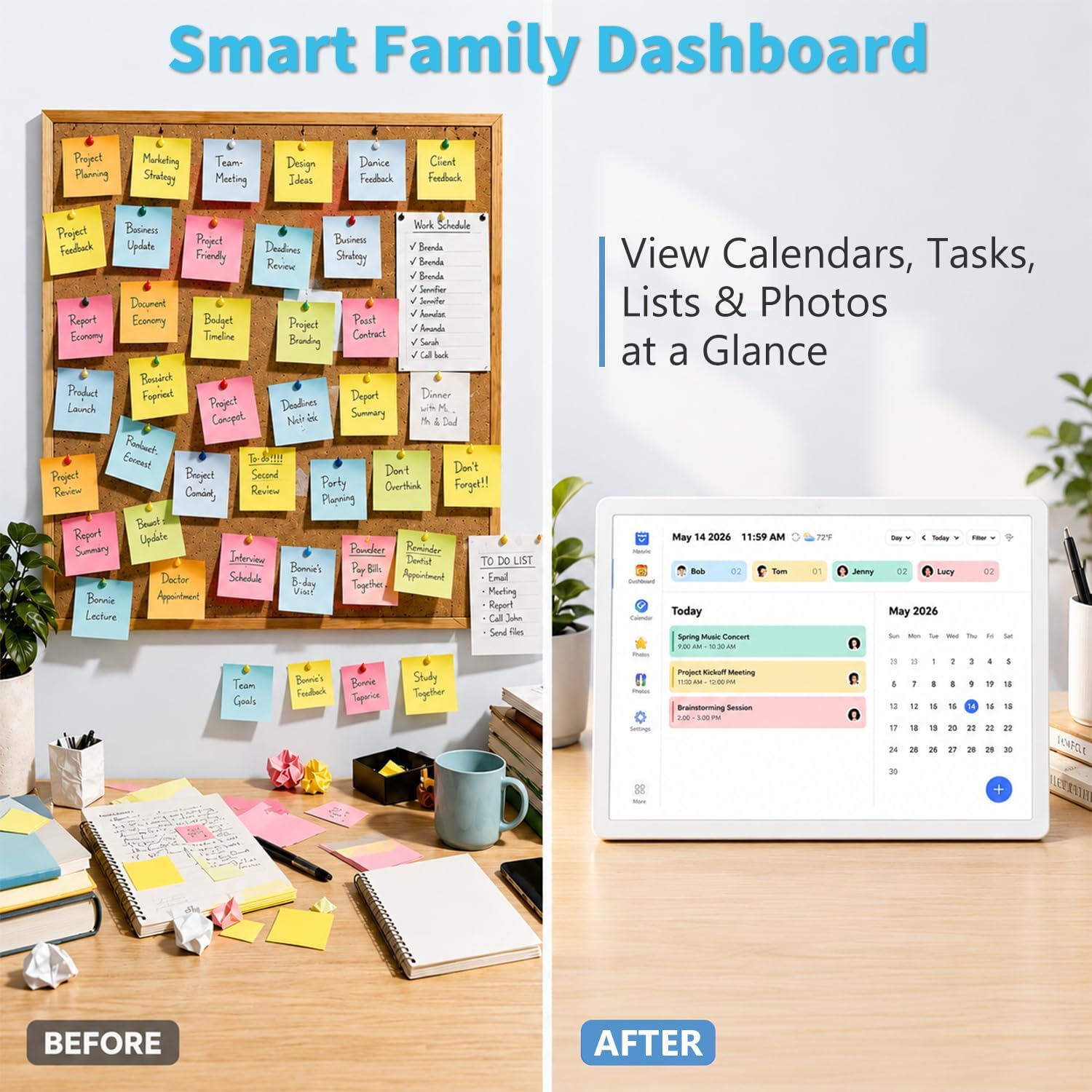 10,1 Zoll Digitaler Kalender Wand Touchscreen Elektronischer Kalender - Interaktiver Smart Familienplaner, Kein Abonnement, Aufgabendiagramm, Mahlzeitenplaner, Star Reward, Sync Google Cal via App