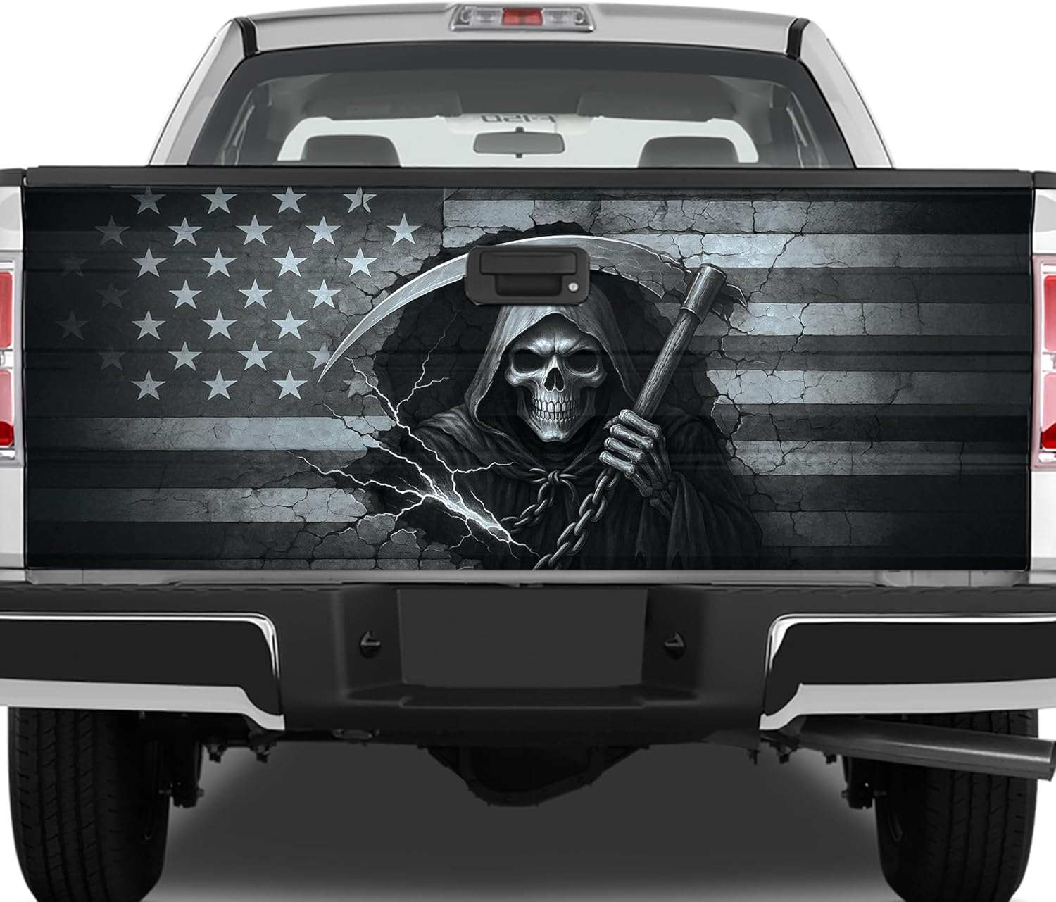 ThuhaTree Store America Flag Patriotic Skull Halloween Truck Tailgate Wrap, Skull Truck Tailgate Wrap Design for Lovers (Style 5)