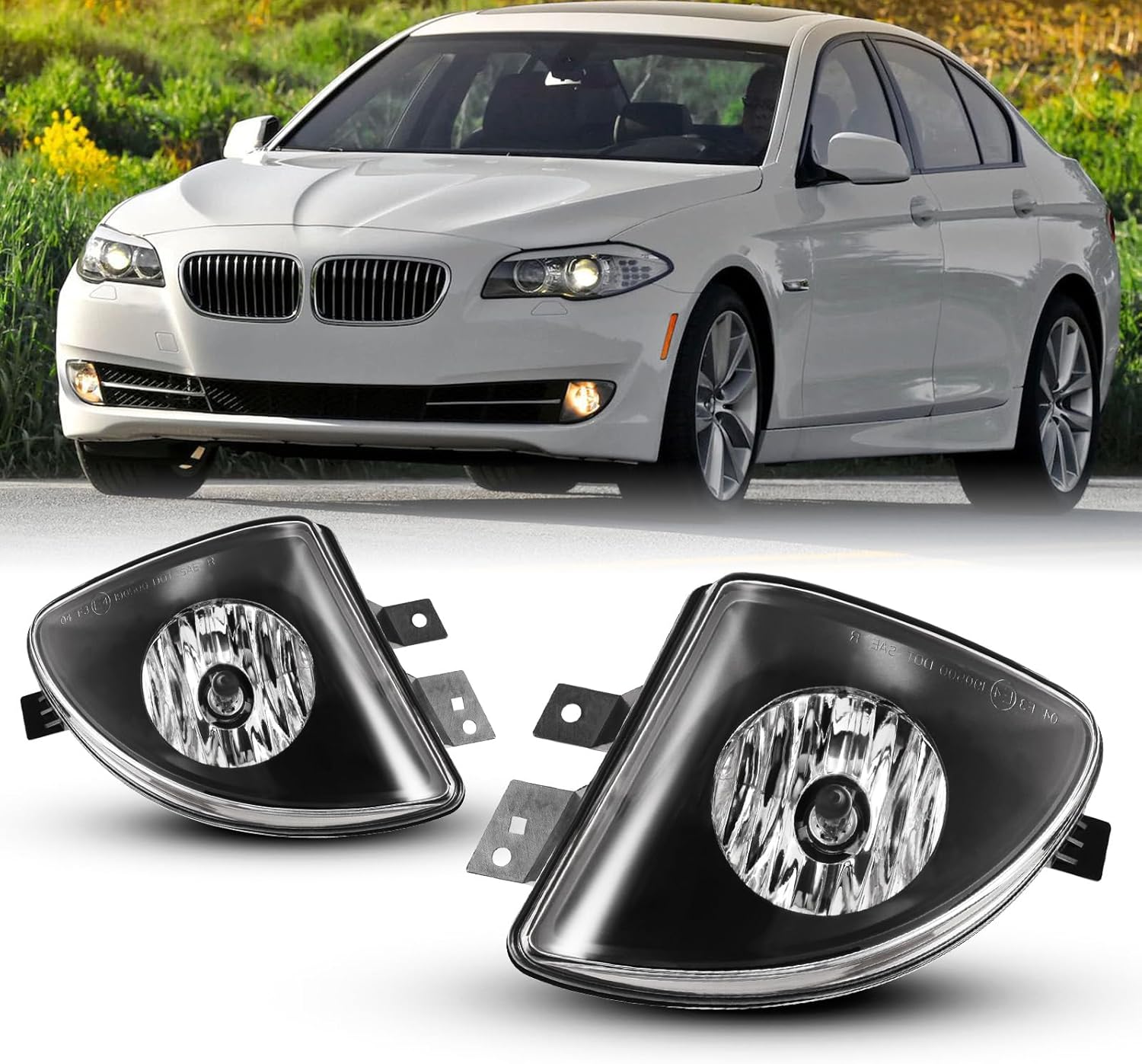 Fog Lights Compatible with BMW 2010 2011 2012 2013 528i/535i/550i 5 Series OEM Fog Lamps Replacement with H8 12V35W Bulbs-1 Pair (Clear Glass Lens)