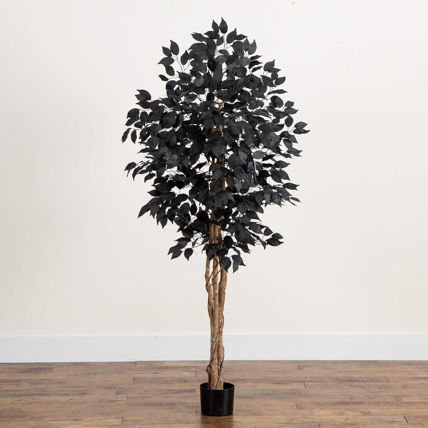 Nearly Natural 5ft Artificial Halloween Black Ficus Tree with Natural Trunk - Indoor Decor for Spooky Gatherings