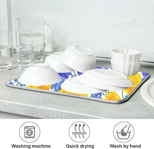 Miniatura 7 de Botanical Realistic Flowers Dish Mat Washnable Absorbent Drying Mat For Kitchen Counter Dish Drainer Cloth Tapete Para Cocina 16'' x 18''