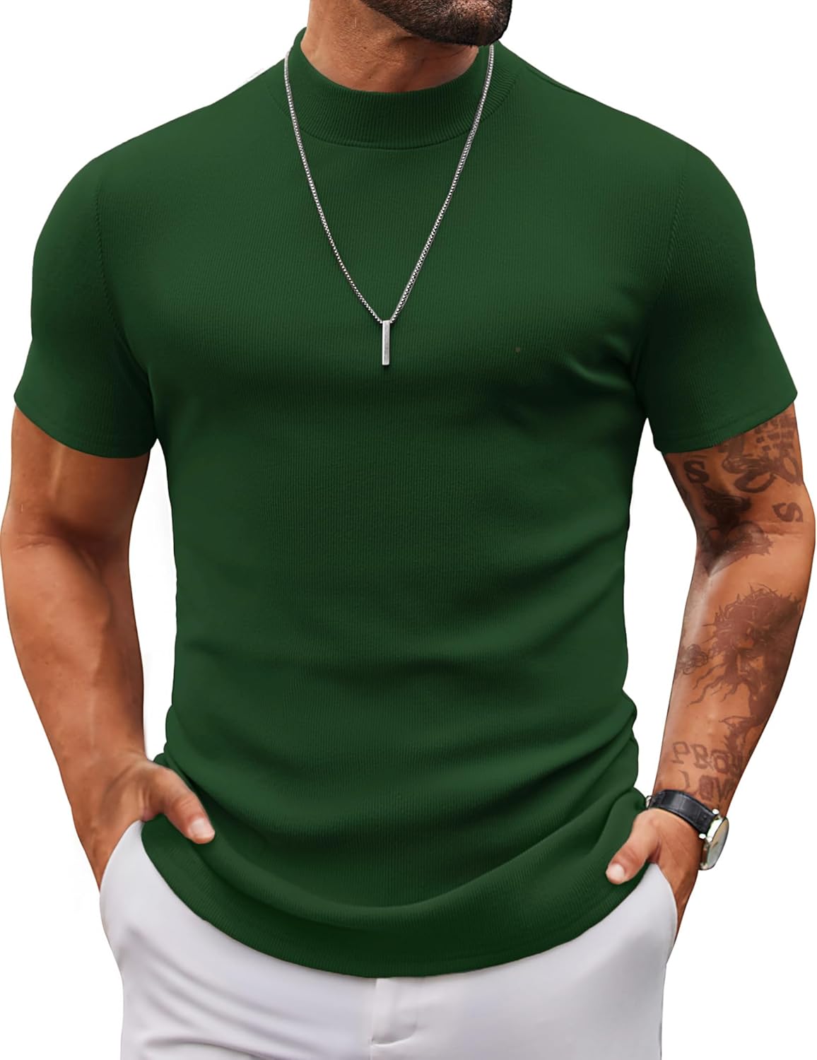 COOFANDY Mens Mock Turtleneck Sweater Short Sleeve Slim Fit Turtle Neck Sweaters Casual Basic Tee Ribbed Knit Pullover Tops