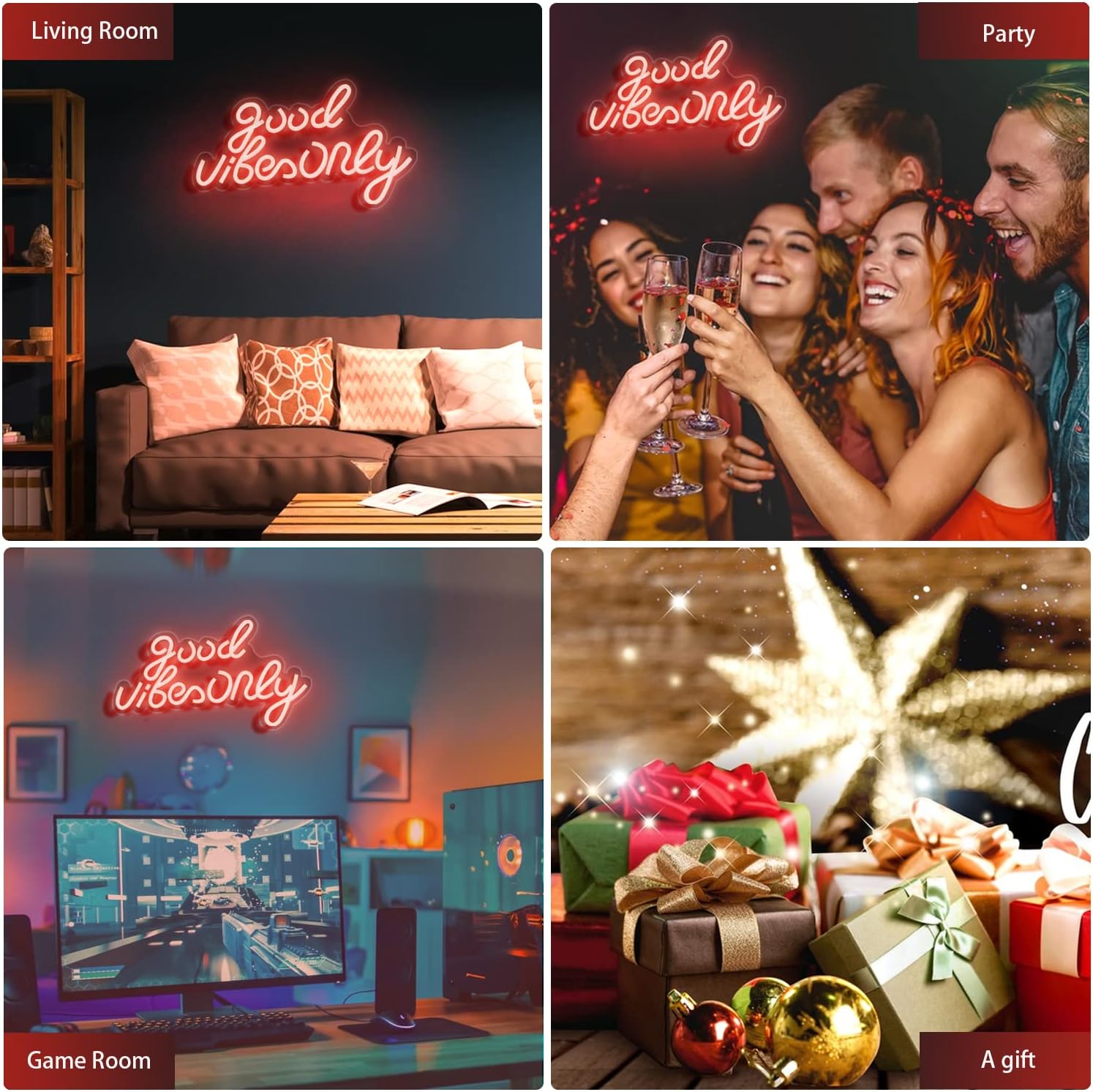 JFLLamp Good Vibes Only Neon Signs for Wall Decor Neon Lights Led Signs Suitable for Living Room Beer Bar Game Hotel Birthday Party Restaurant Christmas Unique Gift for Lover 16.5 * 10 Inch(Red)