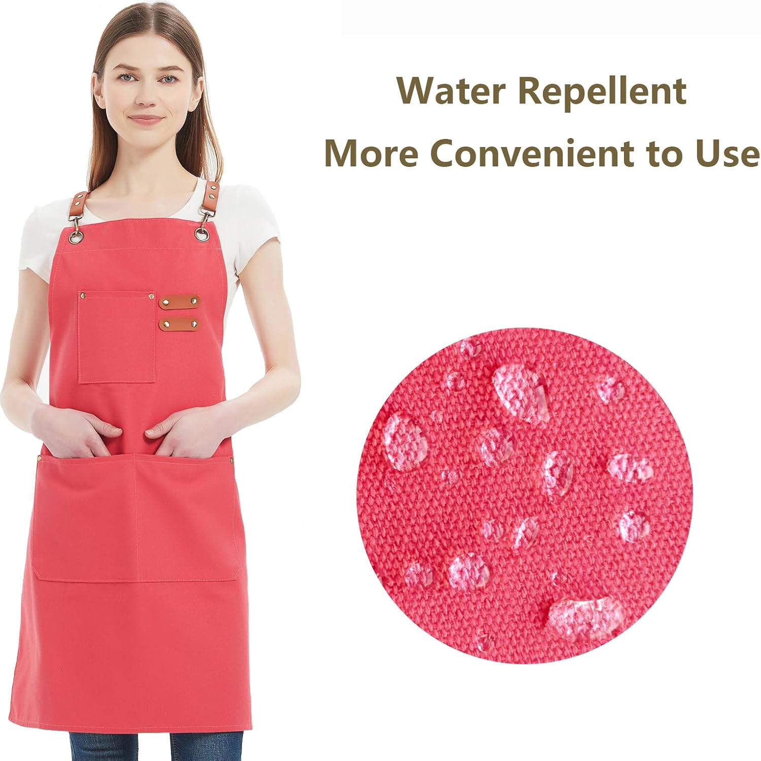 AFUN Chef Aprons for Women Men with Oversized Pockets, 12-Ounce Cotton Canvas Cross Back Water Repellent Apron (Pink) - Image 3