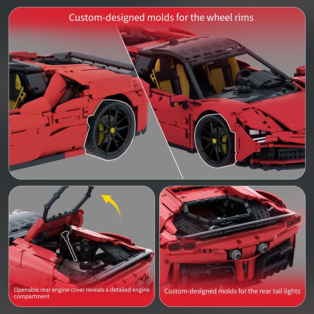 Set di mattoncini da costruzione di auto sportive rosse, modellino auto MOC, scala 1:8, grande regalo per adulti da collezionare ed esporre.