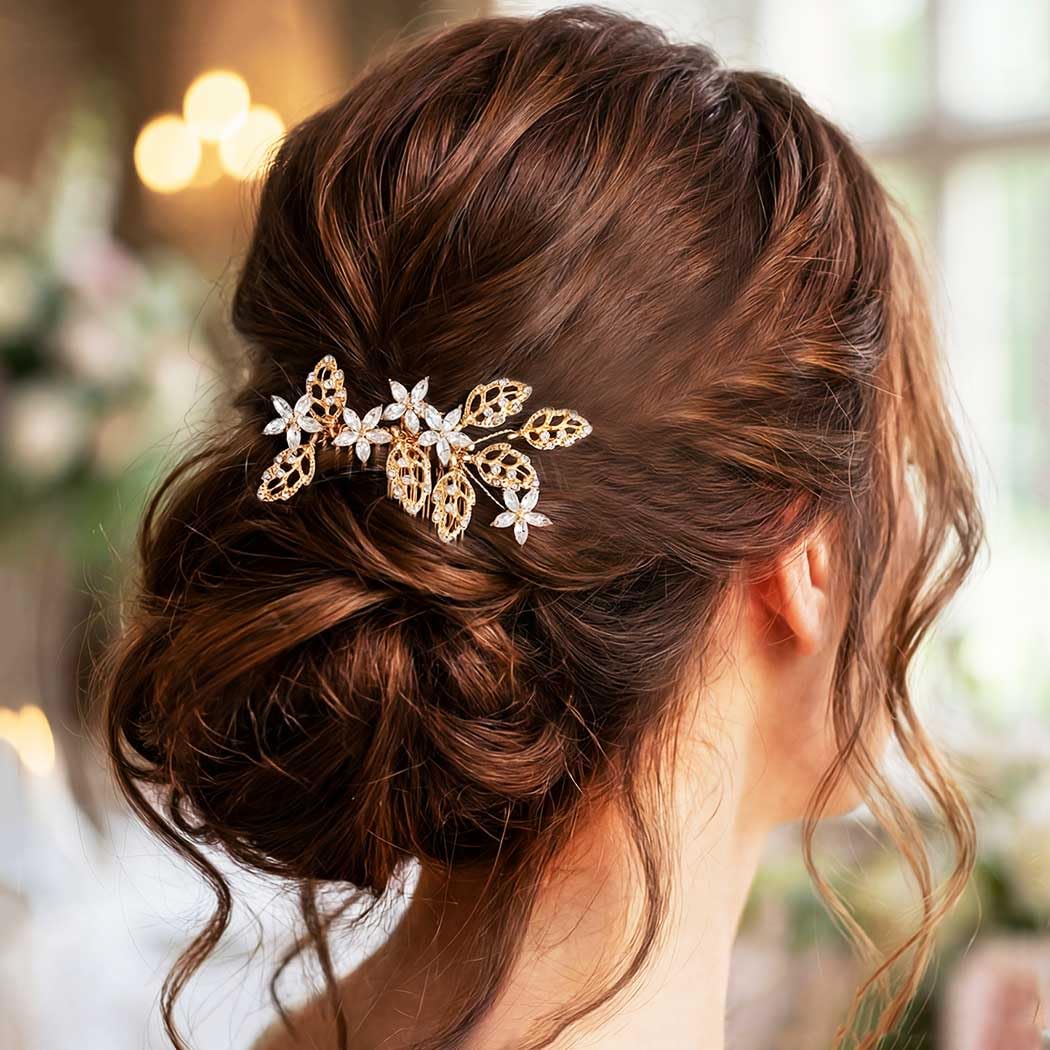 Gold Bridal Hair Comb Crystal Flower Hair Pieces Rhinestone Wedding Hair Accessories for Women