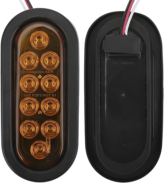 Akozon 2個 10LED サイドマーカーライト 6インチ オーバル IP67 防水テールランプ 表面実装トラック トレーラー アンバー (コハク酸) - 2