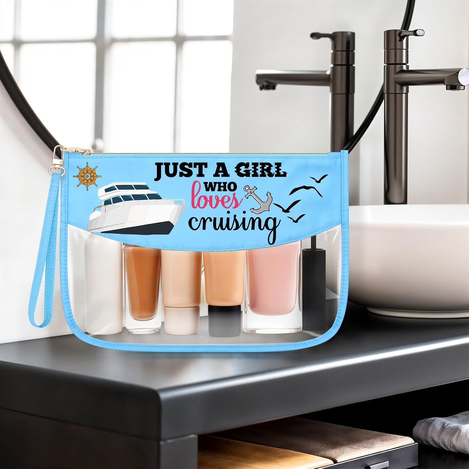 Sazuwu Cruise Trip Makeup Cosmetic Organizer Bag Fun Gifts for Cruising Fun Travel Gifts for Beach Vacation Birthday Christmas Retirement Present image 5
