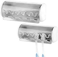 Vista 12 de 2 soportes autoadhesivos para cepillos de dientes con cubierta para baño, organizador de cepillos de dientes montado en la pared de 5 ranuras
