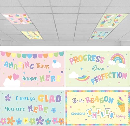 Vista 45 de ROCEEI Paquete de 4 cubiertas de luz fluorescente para luces de techo, 4 x 2 pies, cubiertas magnéticas de luz para aula, oficina, hogar, escuela