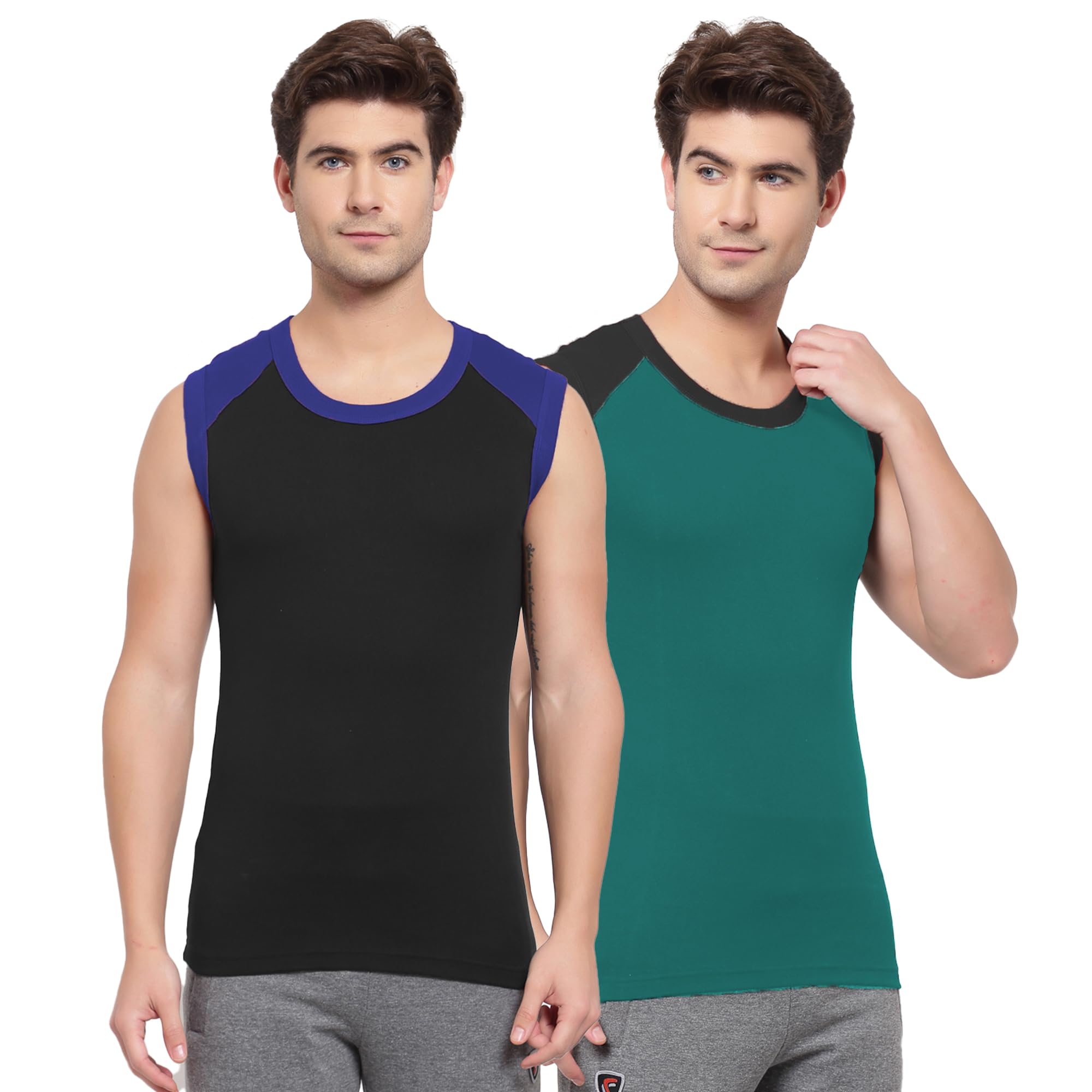 sporto Pack of 2 Cotton Round Neck Sleeveless Solid Men Vest-picture-34