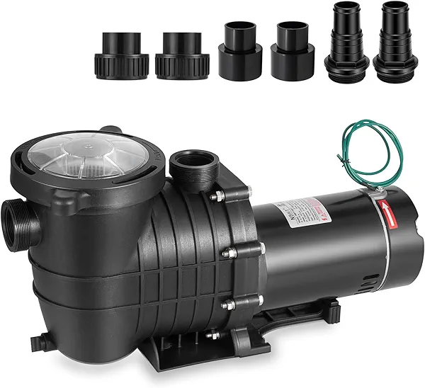 Leomru 1.5 HP Pool Pump 6500 GPH Self Priming in/Above Ground Swimming Pool Pump 110V/220V Dual Voltage Single Speed Pumps with Strainer Basket 6Pcs Connectors