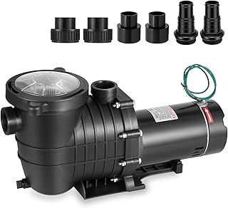 1.5 HP Pool Pump 6500 GPH Self Priming in/Above Ground Swimming Pool Pump 110V/220V Dual Voltage Single Speed Pumps with Strainer Basket 6Pcs Connectors