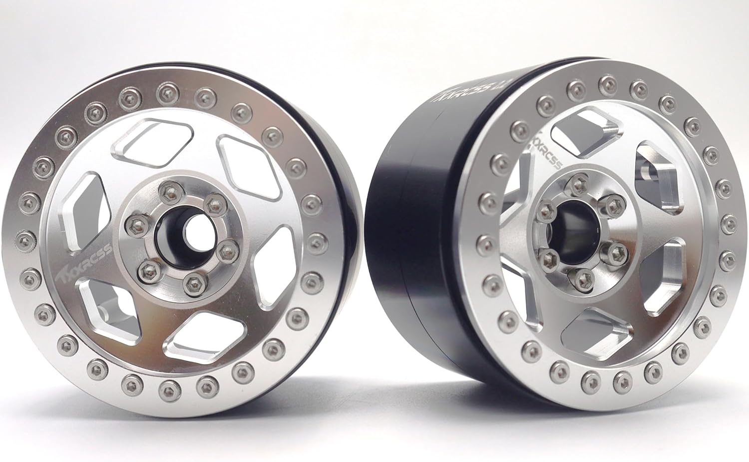 RC 2.2 Aluminum Alloy Beadlock Wheels and Tires Upgrades Accessories Rims for 1/10 SCX10 TRX4RC4WD and D90 RC Crawler Axial Remote Control Car （4pc）(Silvery)