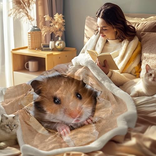 Miniatura 3 de Sleepwish Manta de hámster para niños, manta de felpa de ratón marrón, manta 3D de forro polar, mullida, suave, cálida y acogedora manta para sofá