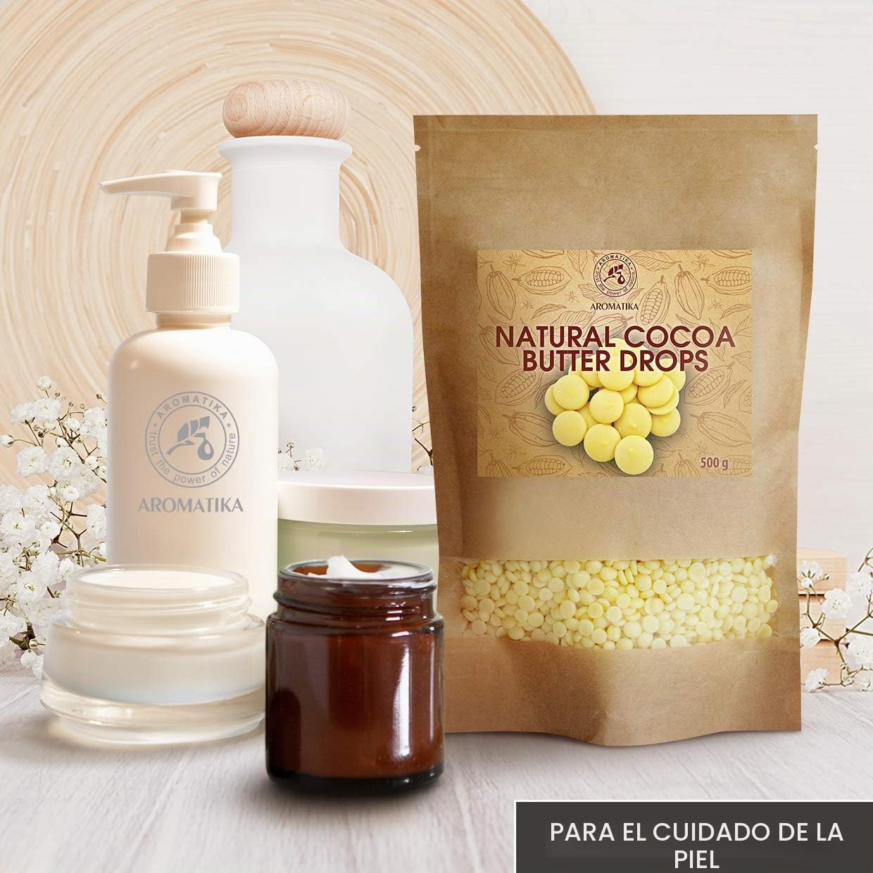 Manteca de Cacao Comestible 500g - Theobroma - Cacao Nibs - Raw Sin Refinar Manteca de Cacao - Pastillas de Manteca de Cacao Granulos - Hornear Manteca de Cacao Alimentaria para Hornear y Hacer