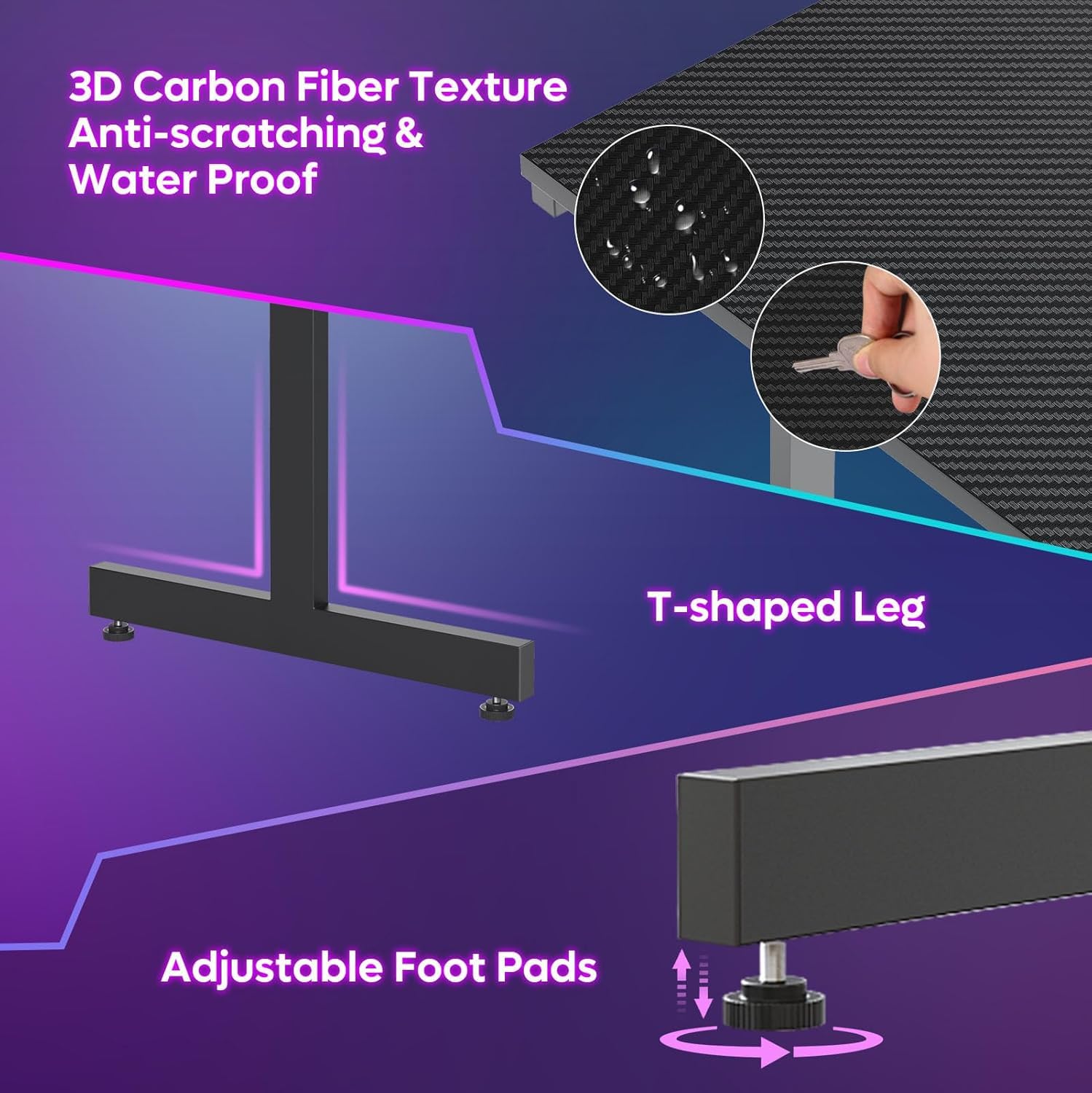Bestier Scrivania da Gioco LED per PC con Supporto per Monitor, Tavolo Stabile per Computer con Portabicchieri e Gancio per Cuffie, 106 cm (Nero)