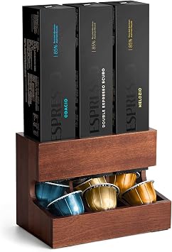 Nespresso Vertuo Pod Holder, Wood Capsule Dispenser, Holds 30 Pods | Wood Vertuo Pod Holder with Anti-Slip Base, Wide Bottom Edge Prevents Spills, Stores 3 Flavor Capsule for Home or Office.