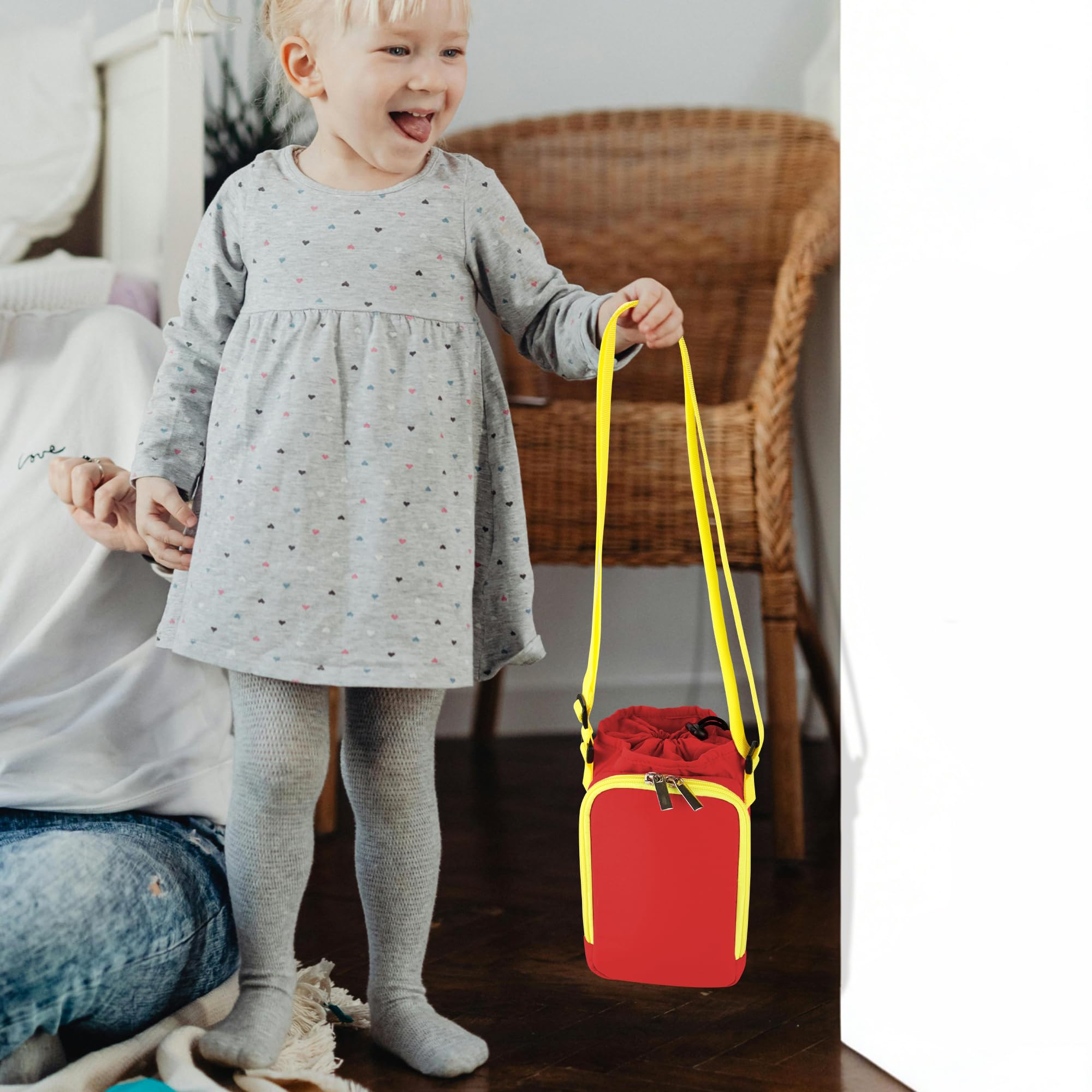 Sac De Transport Pour FABA+ Et Lunii Flam – Rouge Et Jaune, Bandoulière Ajustable, 18x12x15 Cm