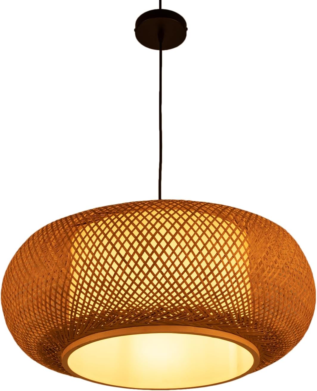 Pendant Bamboo Lamp, 24" Rustic Rattan Pendant Light Fixture Wicker Shade Basket Woven Chandelier with Adjustable Cord for Dining Room Living Room Restaurant