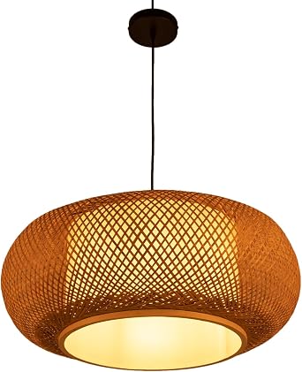 Antique Lantern Pendant Light Rustic Rattan Bamboo Basket Weave Hanging Light Natural Wooden Ceiling Chandelier for Farmhouse Living Dining Room Bedroom, 23.62in