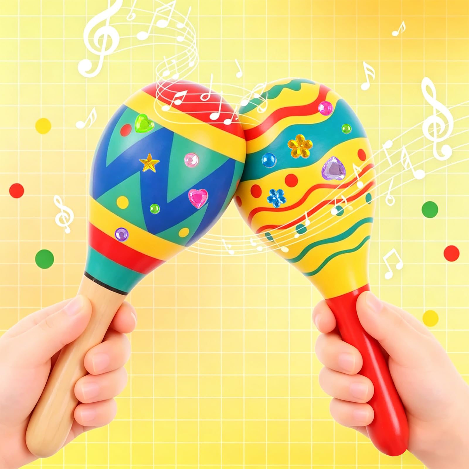 Drewniane marakasy z narzędziami DIY dla dzieci zawierają kolorowe długopisy diamentowe naklejki marakasy instrument muzyczny meksykańska fiesta impreza upominek Cinco De Mayo artykuły