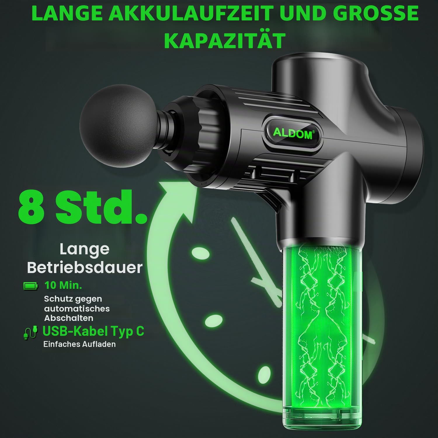 Massagepistole für Muskulatur ALDOM Massagegerät für Tiefenmuskulatur mit 30 einstellbaren Stufen, 8 Massageköpfen und LCD-Display, lindert Schmerzen und Steifheit