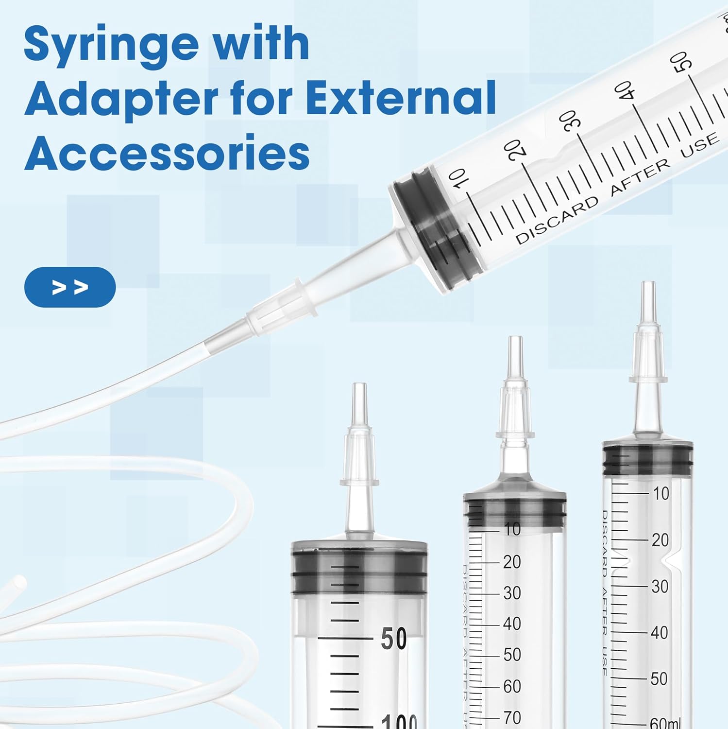 60mL Plastic Syringe for Liquid - 50 Pack Large Syringes with Adapter for Scientific Labs, Feeding, Oil Filling, Individually Wrapped