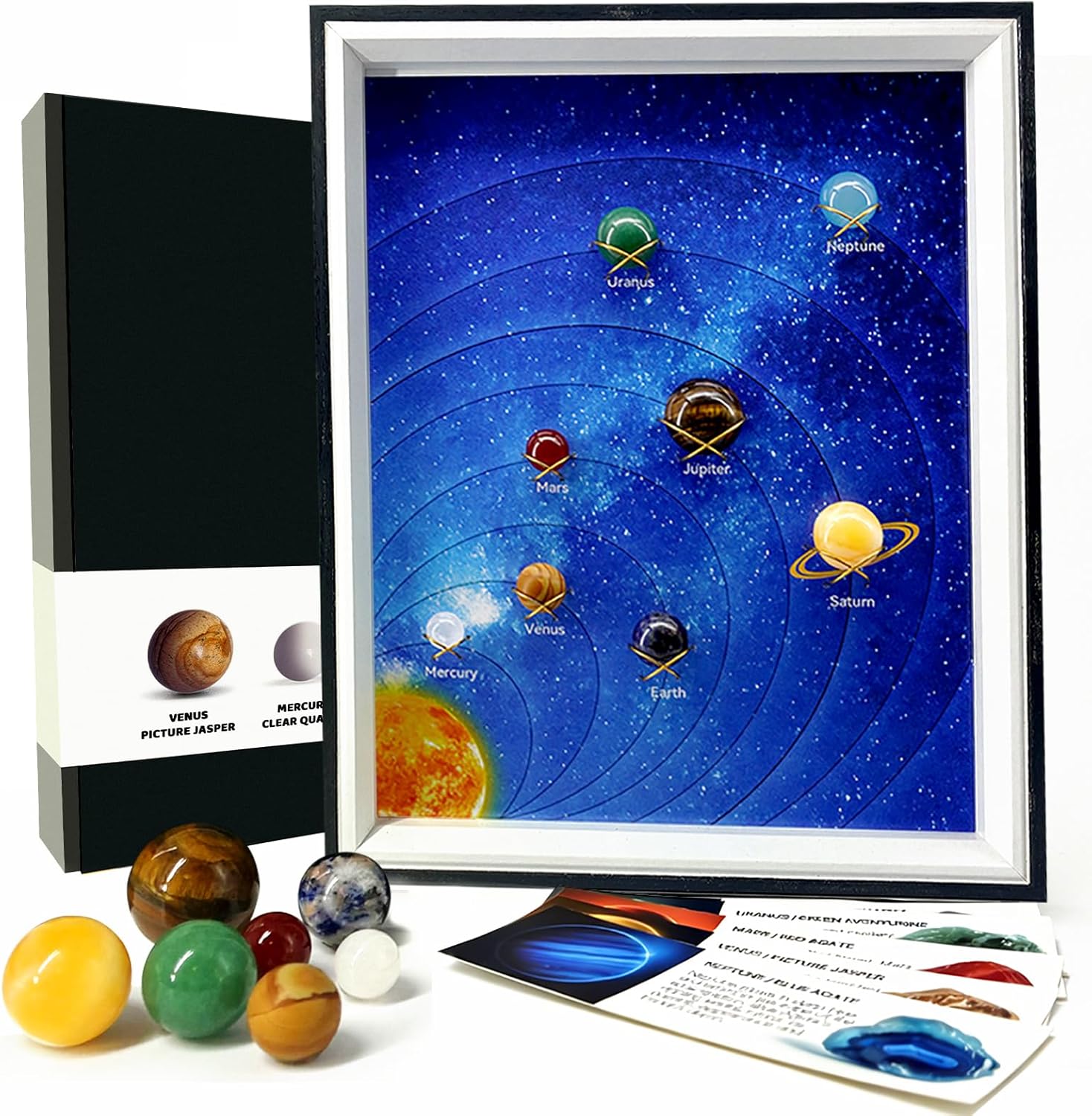 Solar System Model Kit for Kids 8-12, 8 Real Gemstone Planets Marbles, STEM Educational Space Toys Science Project, Astronomy Gifts for Boys and Girls, 10.9" x 9"